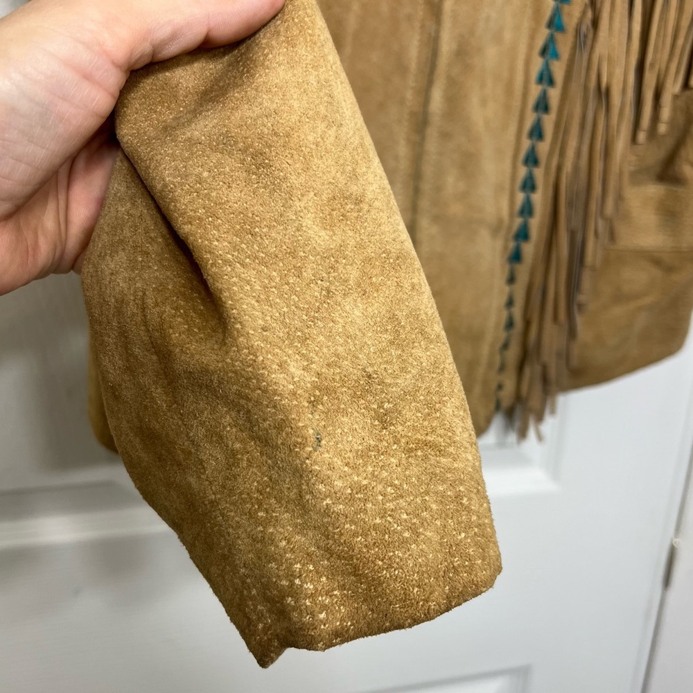 Vintage 80’s Pioneer Wear Fringe Suede Leather Tan Jacket Western Size S - Picture 8 of 15